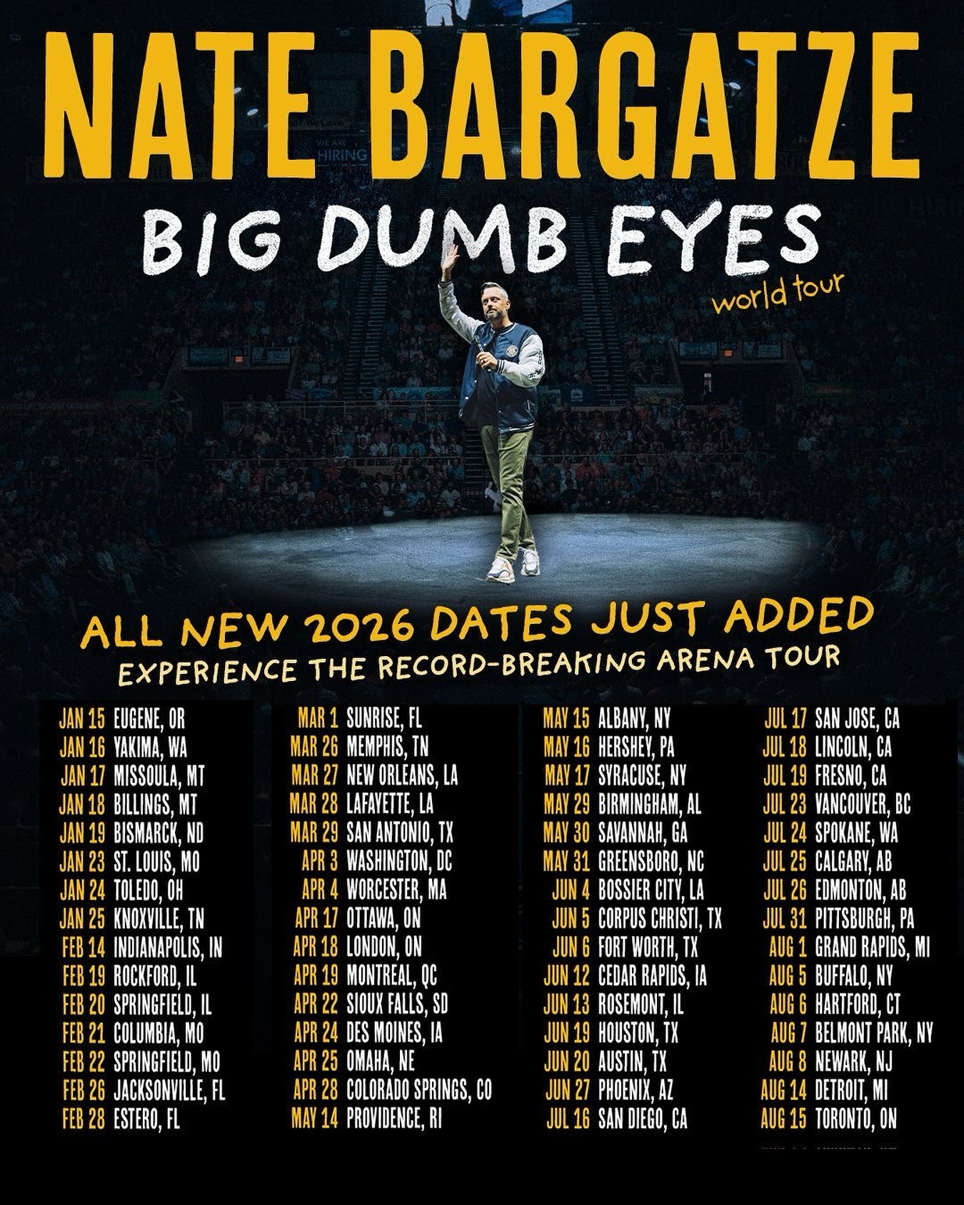 Nate Bargatze Big Dumb Eyes Tour Poster 2026